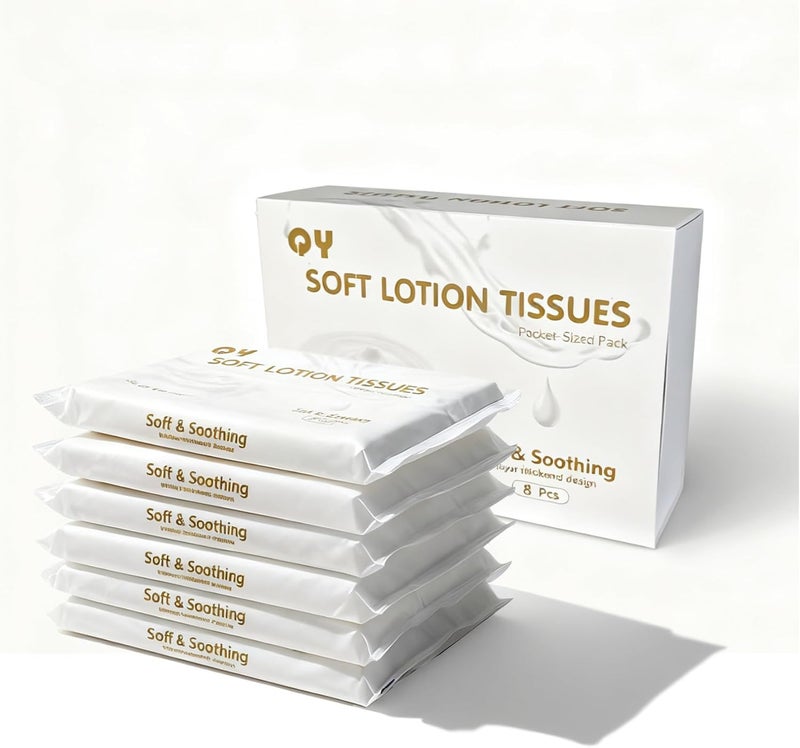 QINGYA Lotion Facial Tissues,Ultra Soft 6-Ply Thicken,Travel Size Multipack Pocket Tissue, Hypoallergenic for Sensitive Skin and Babies, On-The-Go for Car, Purse, Office (20 Count-Pack of 8) - Image 1